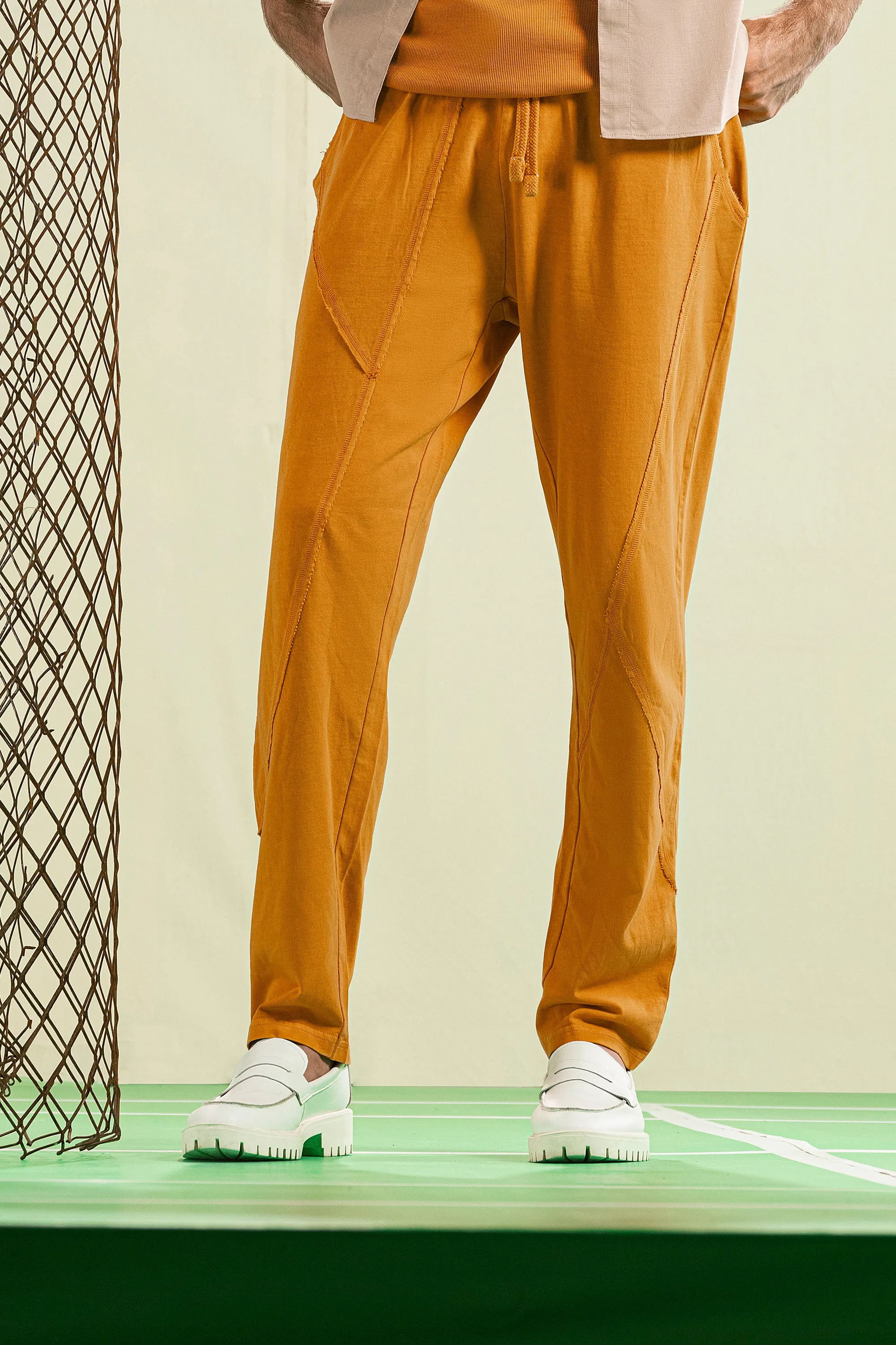 Orange Asymmetrical Panel Trousers