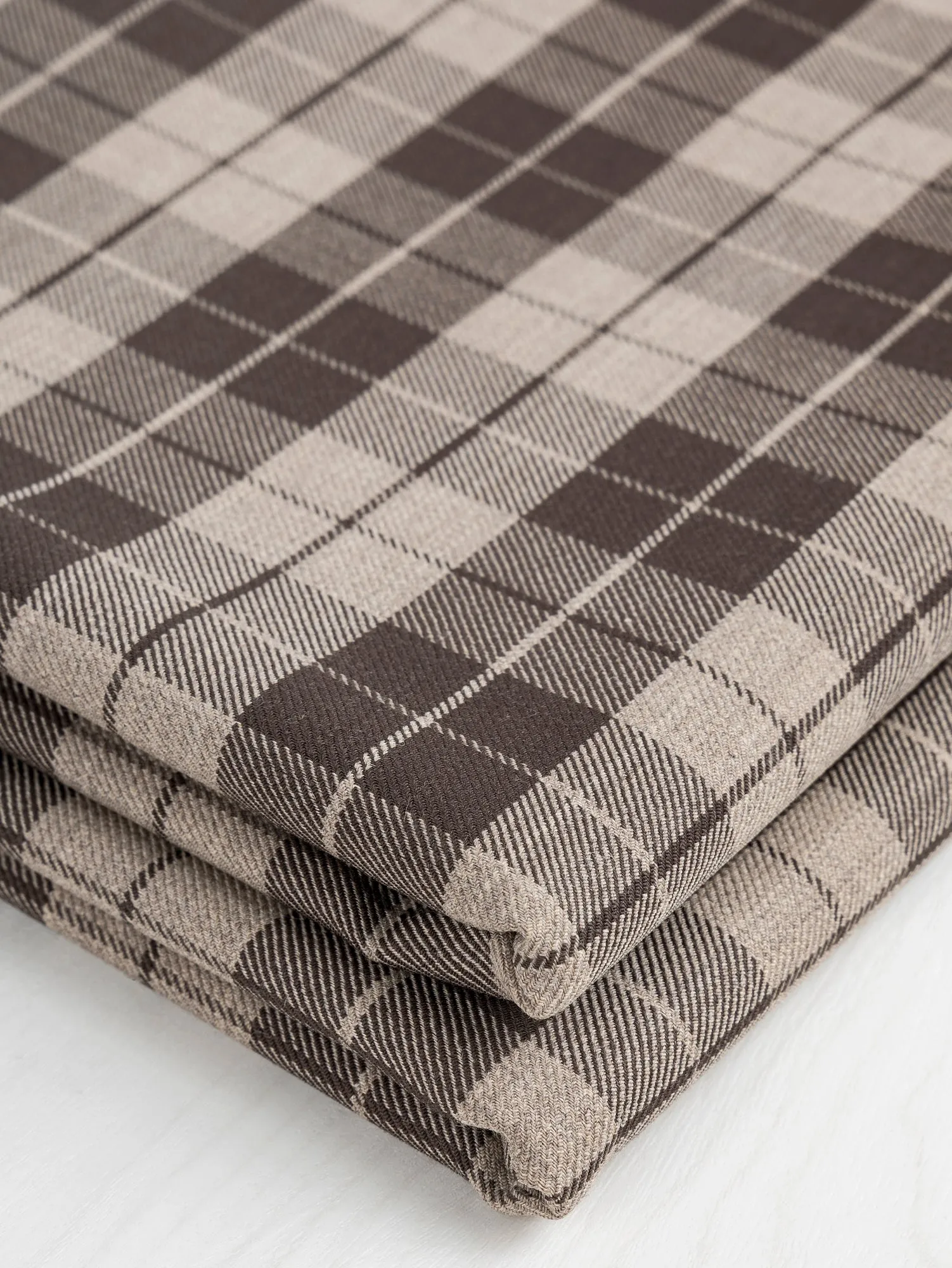 Plaid Italian Wool Stretch Suiting Deadstock - Brown   Tan - Swatch