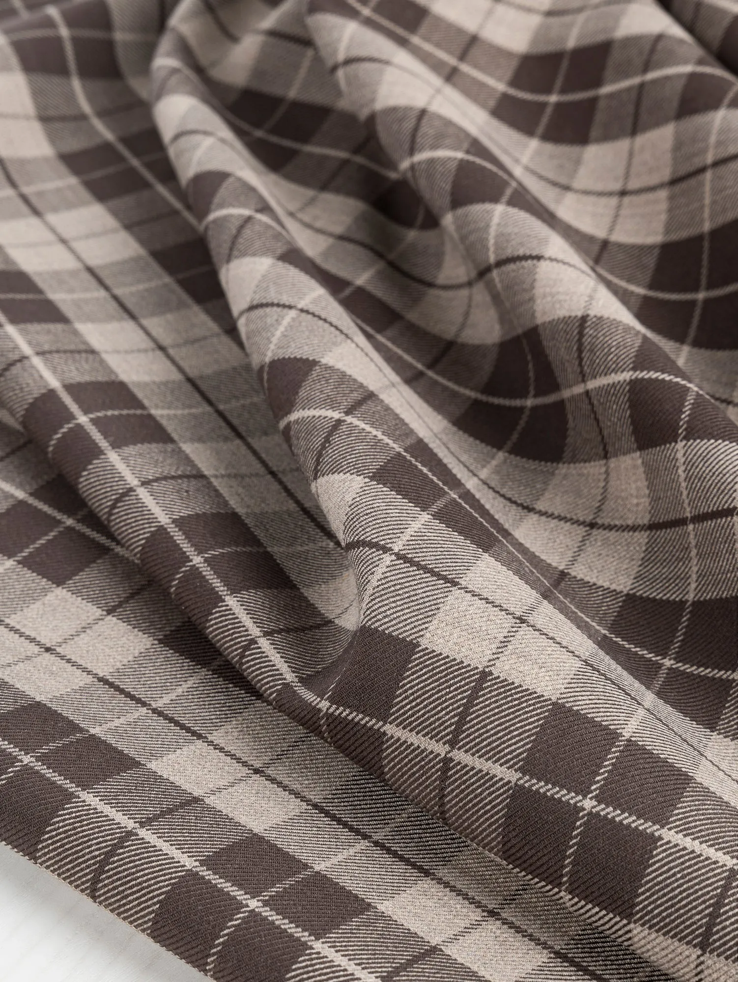 Plaid Italian Wool Stretch Suiting Deadstock - Brown   Tan - Swatch