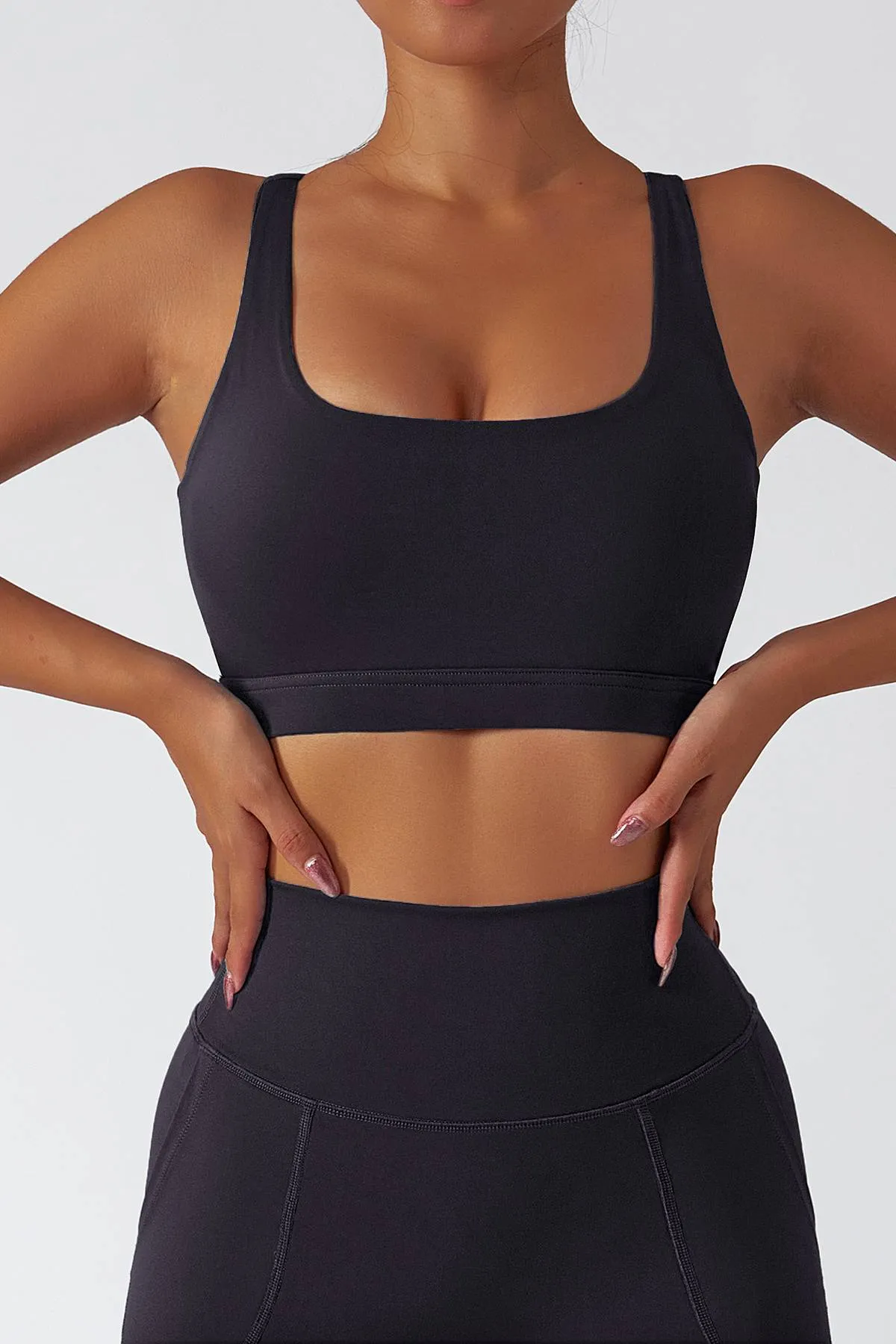 Plunge Neck Racerback Sports Bra