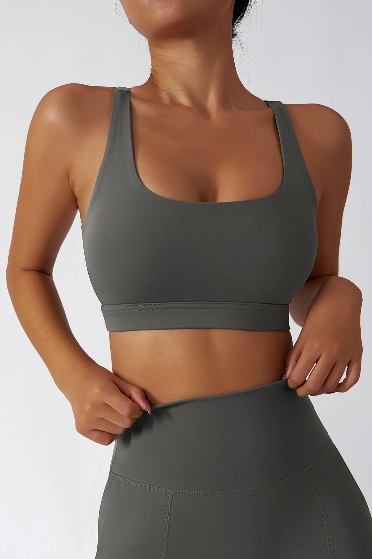 Plunge Neck Racerback Sports Bra