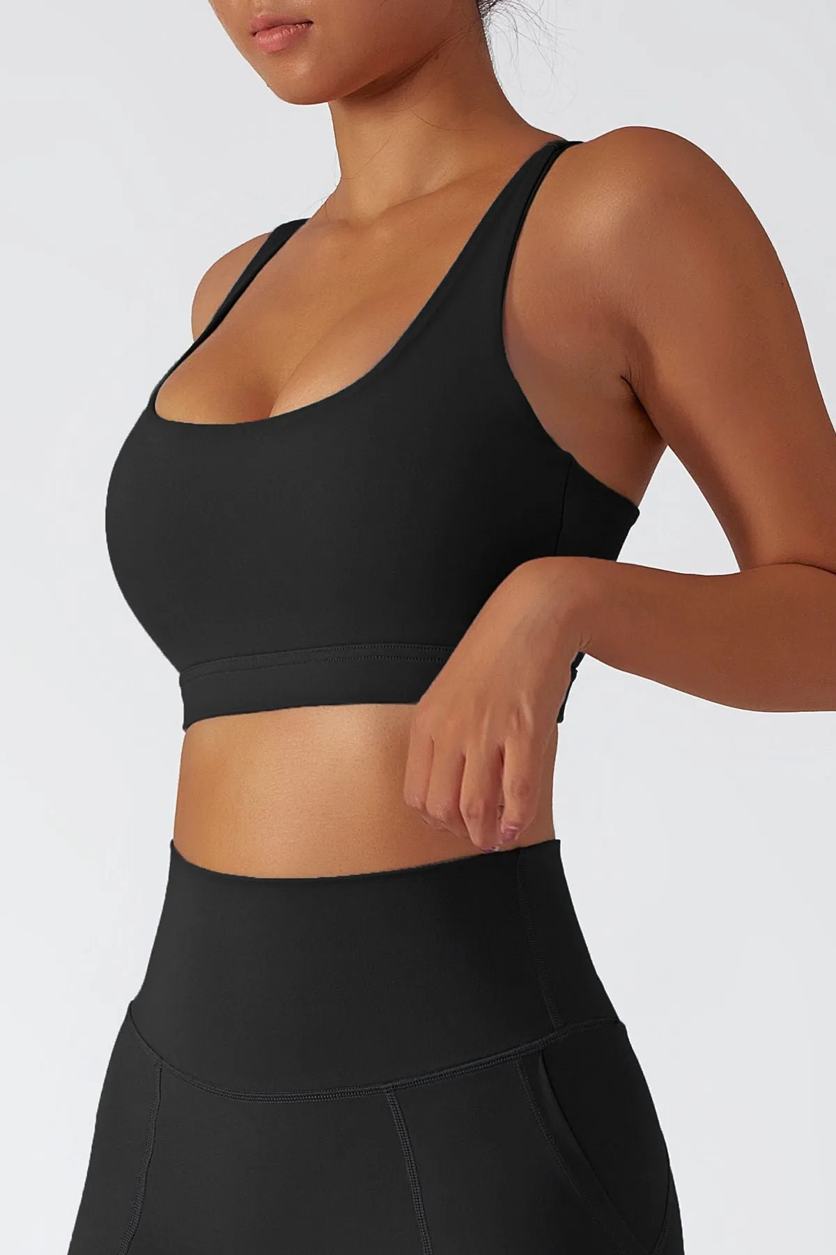 Plunge Neck Racerback Sports Bra