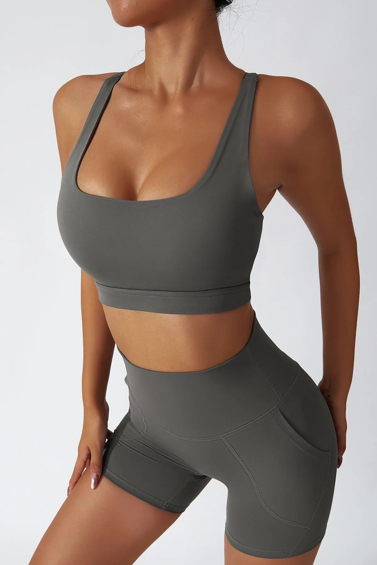 Plunge Neck Racerback Sports Bra