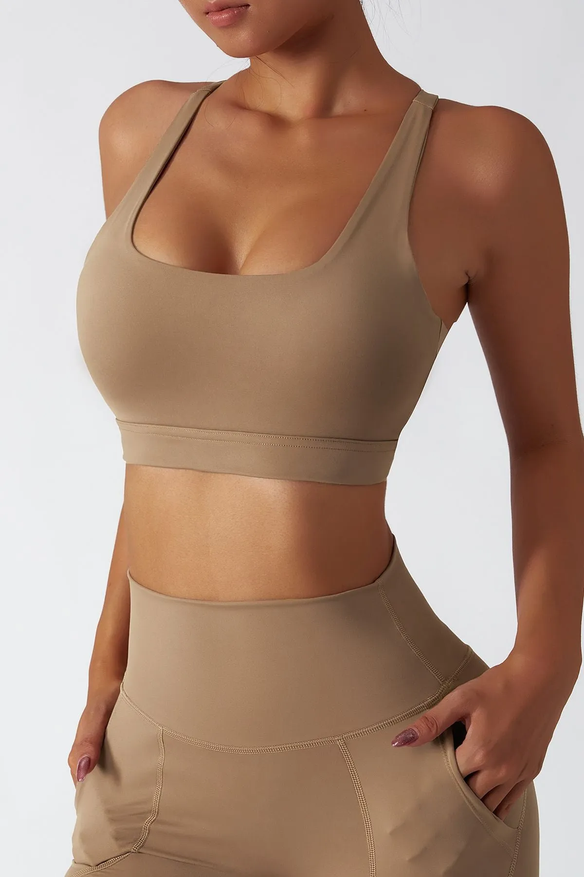 Plunge Neck Racerback Sports Bra