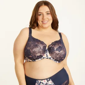 Print Premium Support Bra - Navy Fleur