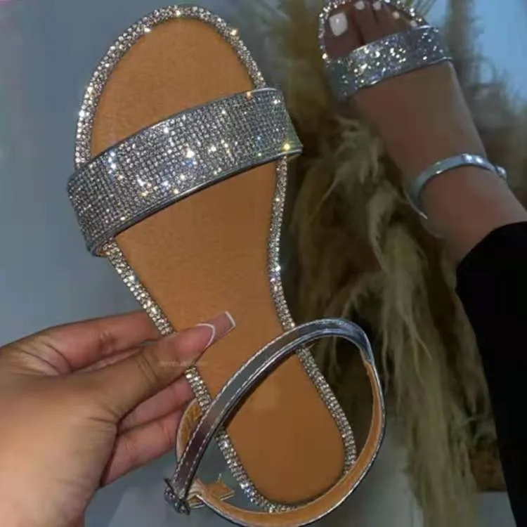 Rhinestone flat slippers