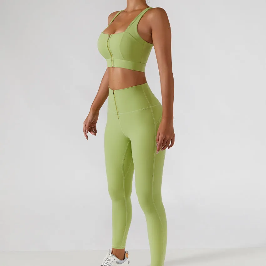 Ribbed One Shoulder Yoga Back Bra Yoga Pants Set