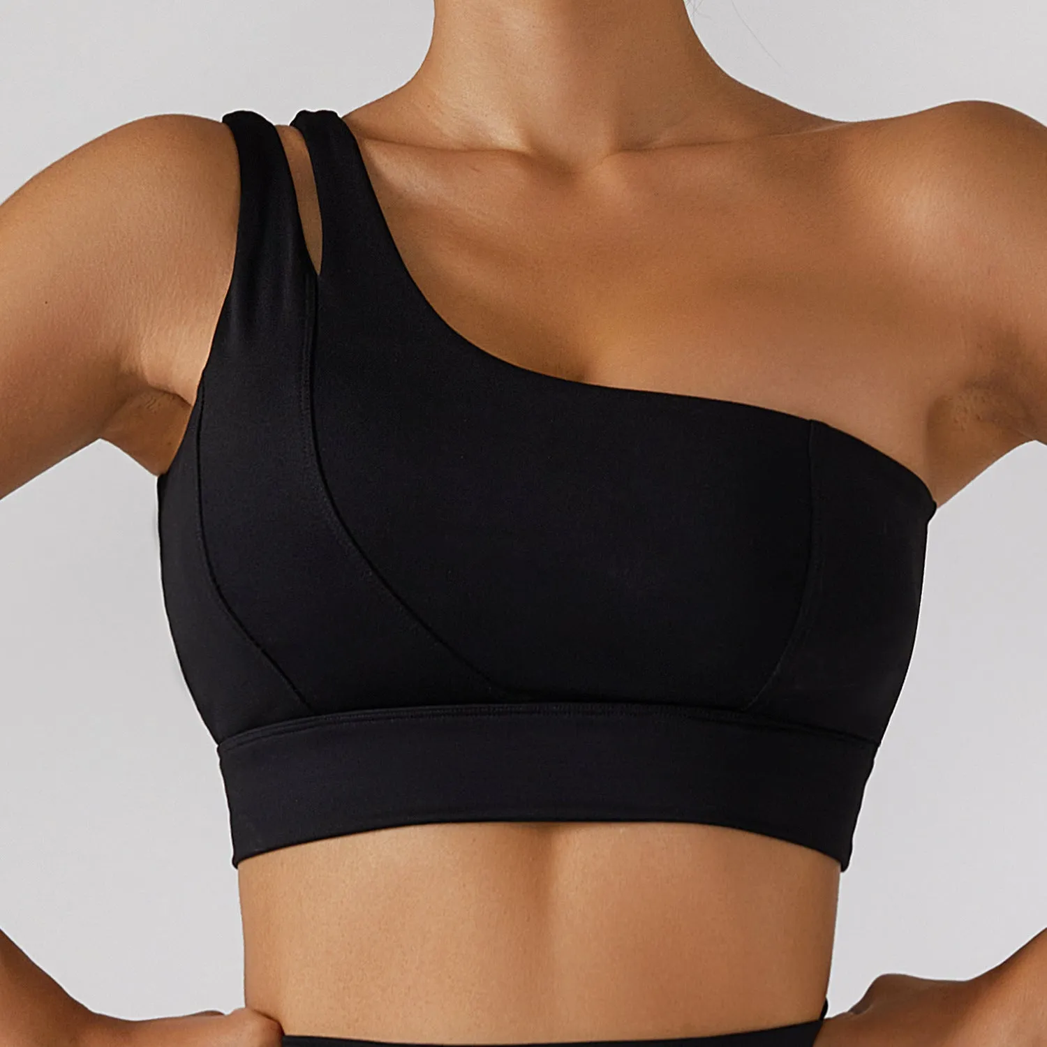 Ribbed One Shoulder Yoga Back Bra Yoga Pants Set