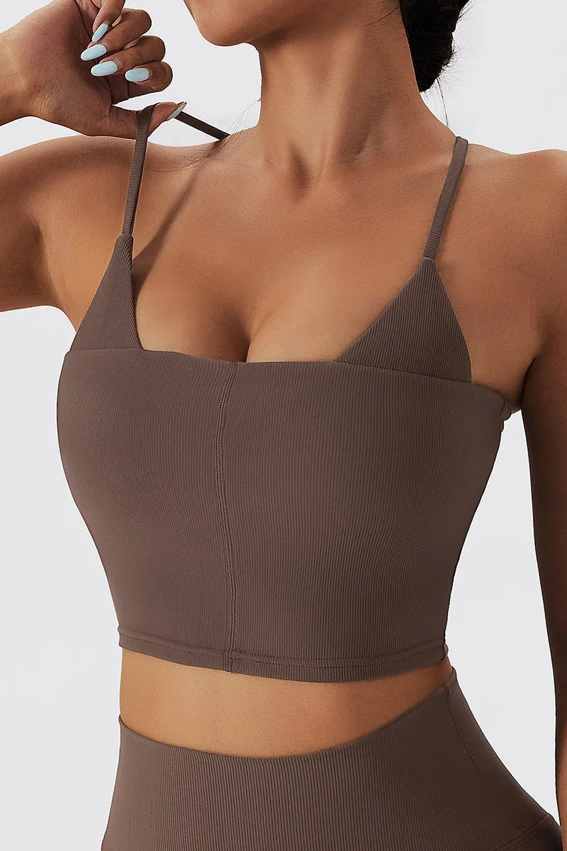 Seamless Ribbed Cross Back Sports Bra