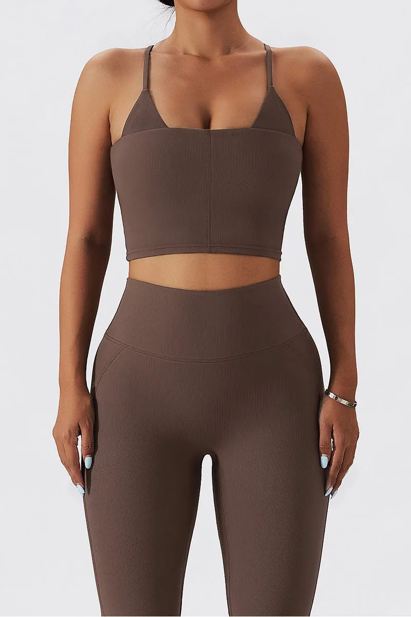 Seamless Ribbed Cross Back Sports Bra