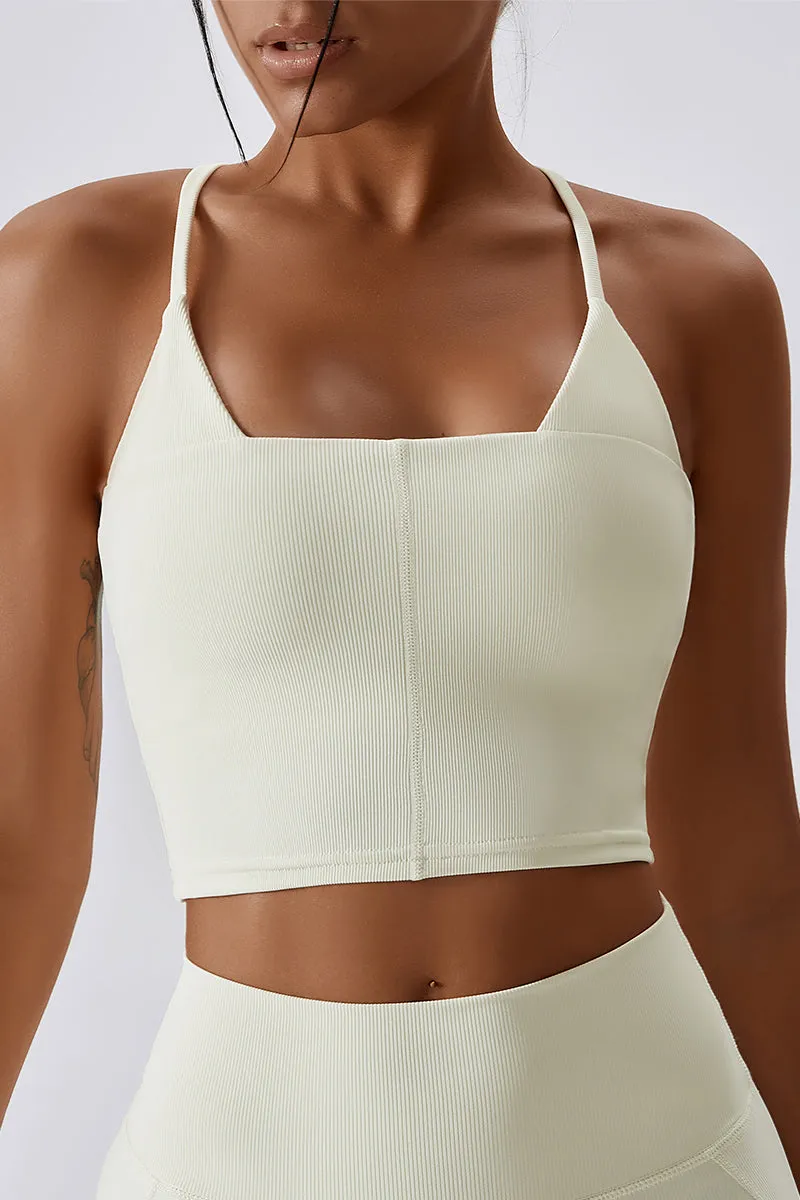 Seamless Ribbed Cross Back Sports Bra