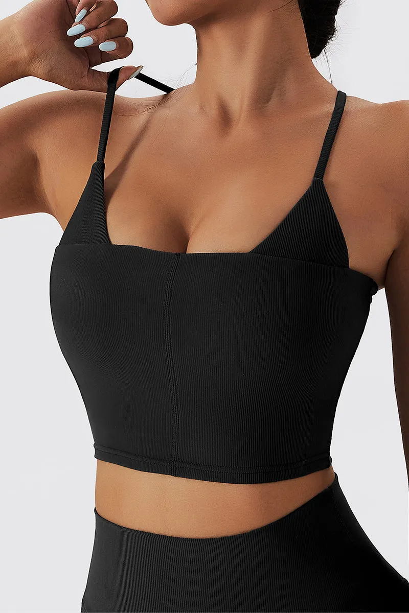 Seamless Ribbed Cross Back Sports Bra