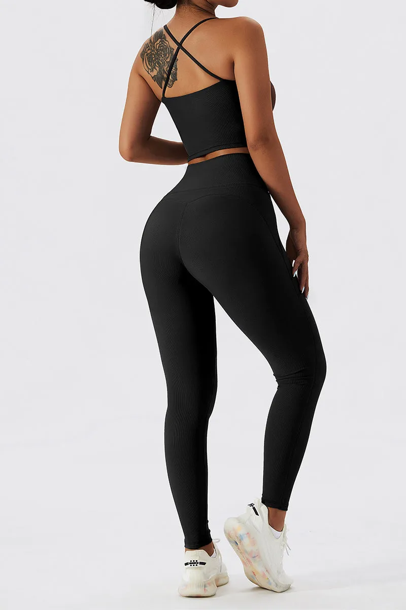 Seamless Ribbed Cross Back Sports Bra