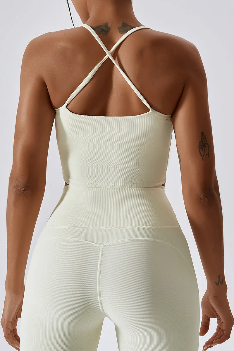 Seamless Ribbed Cross Back Sports Bra