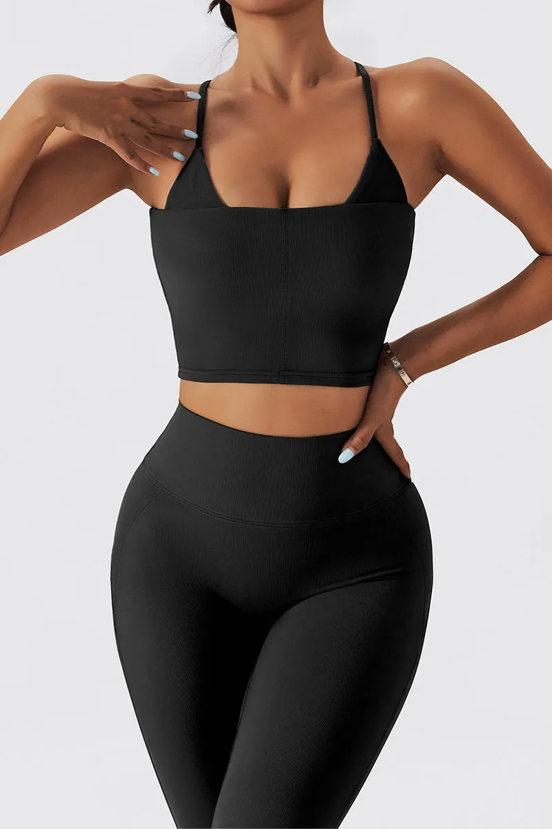 Seamless Ribbed Cross Back Sports Bra