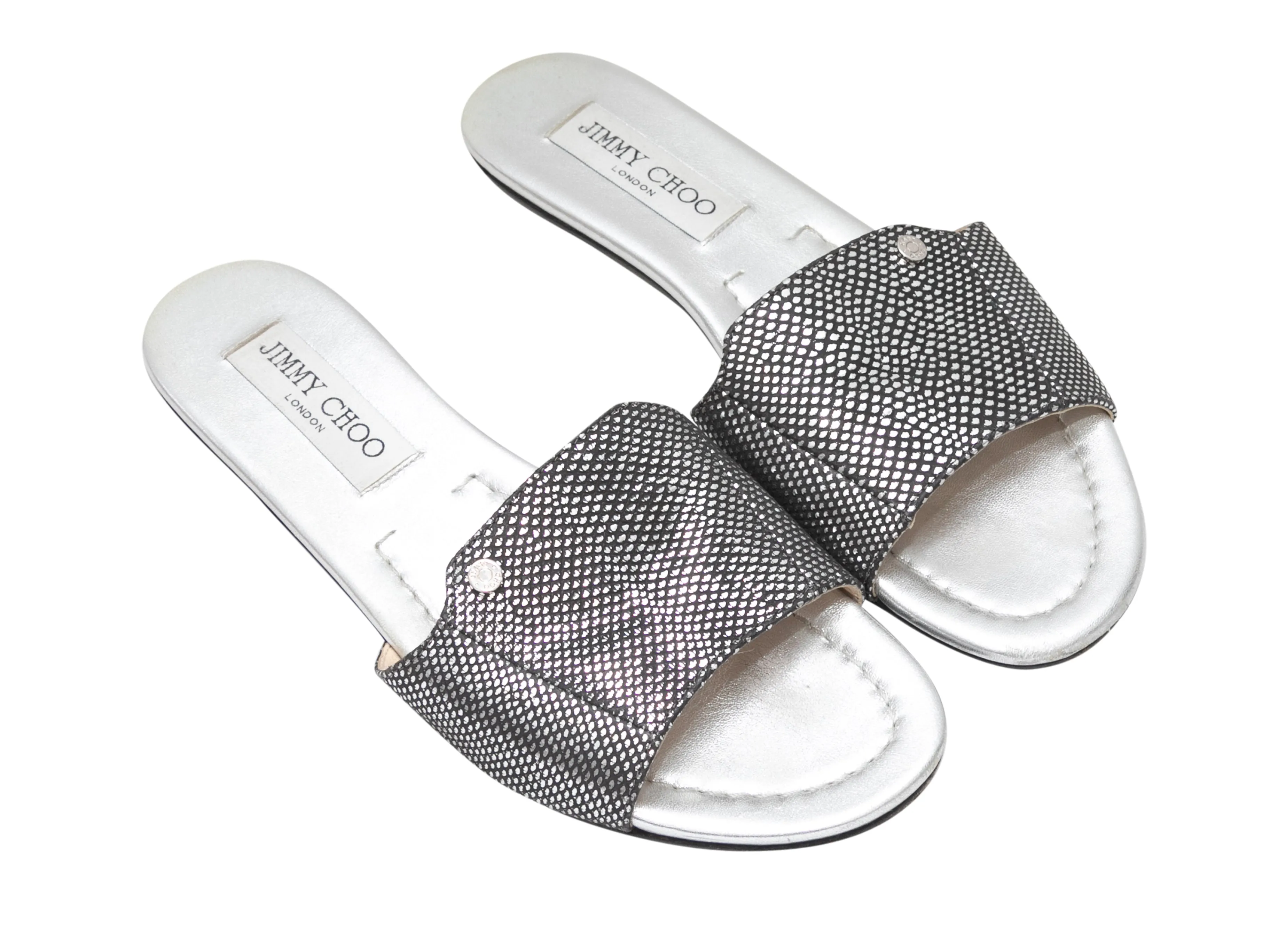 Silver & Black Jimmy Choo Scale Printed Slide Sandals Size 36