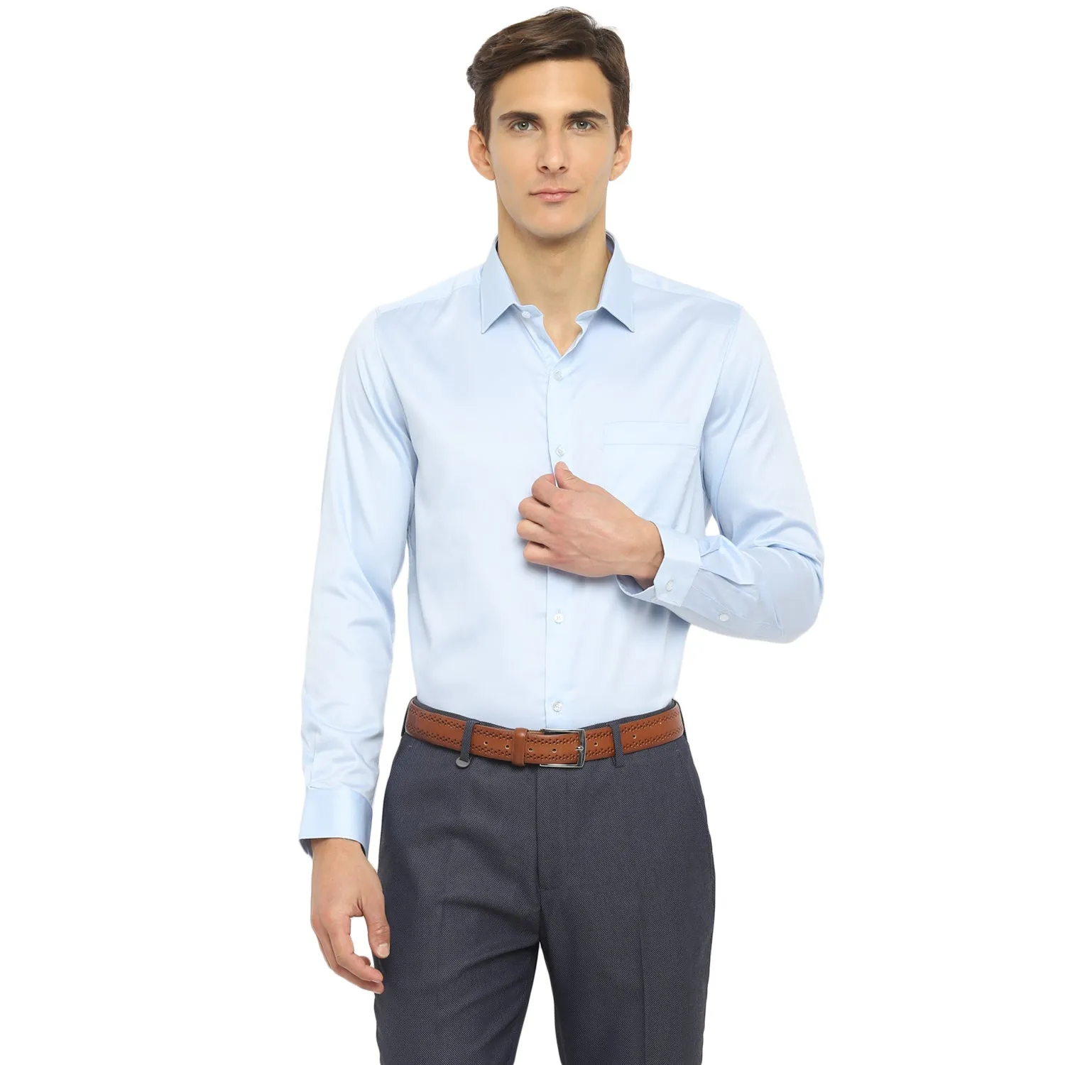 Sky Blue Cotton Printed Slim Fit Shirts