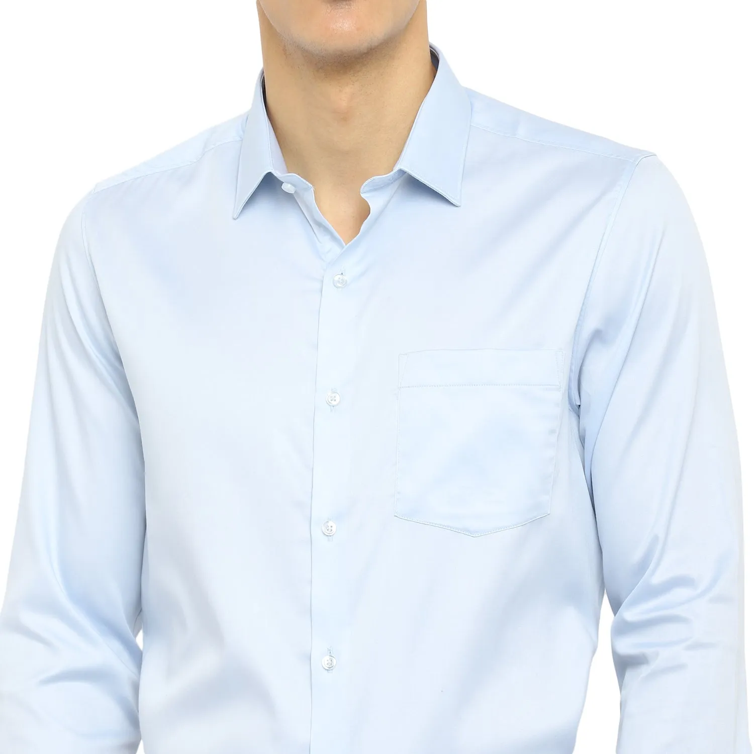 Sky Blue Cotton Printed Slim Fit Shirts