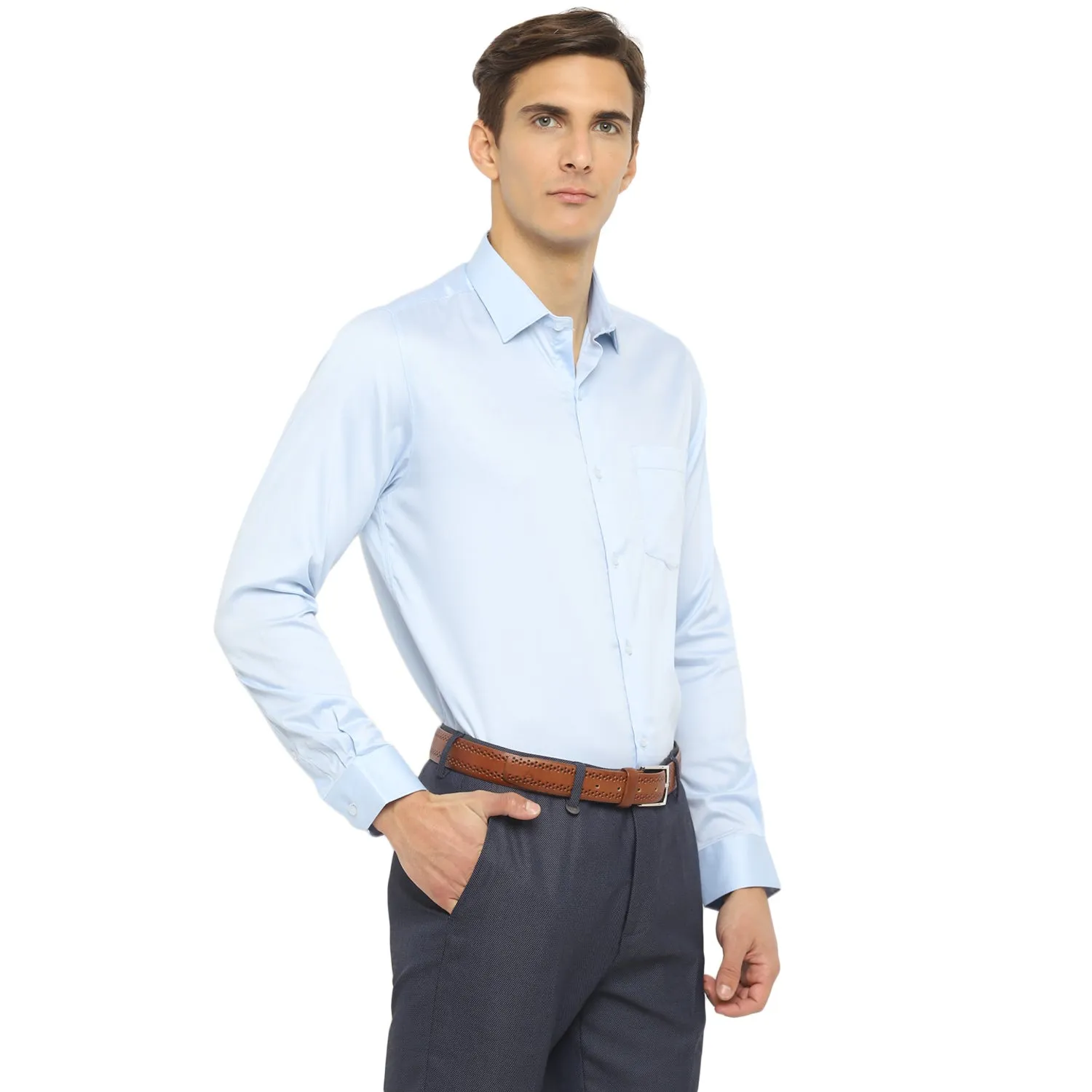 Sky Blue Cotton Printed Slim Fit Shirts