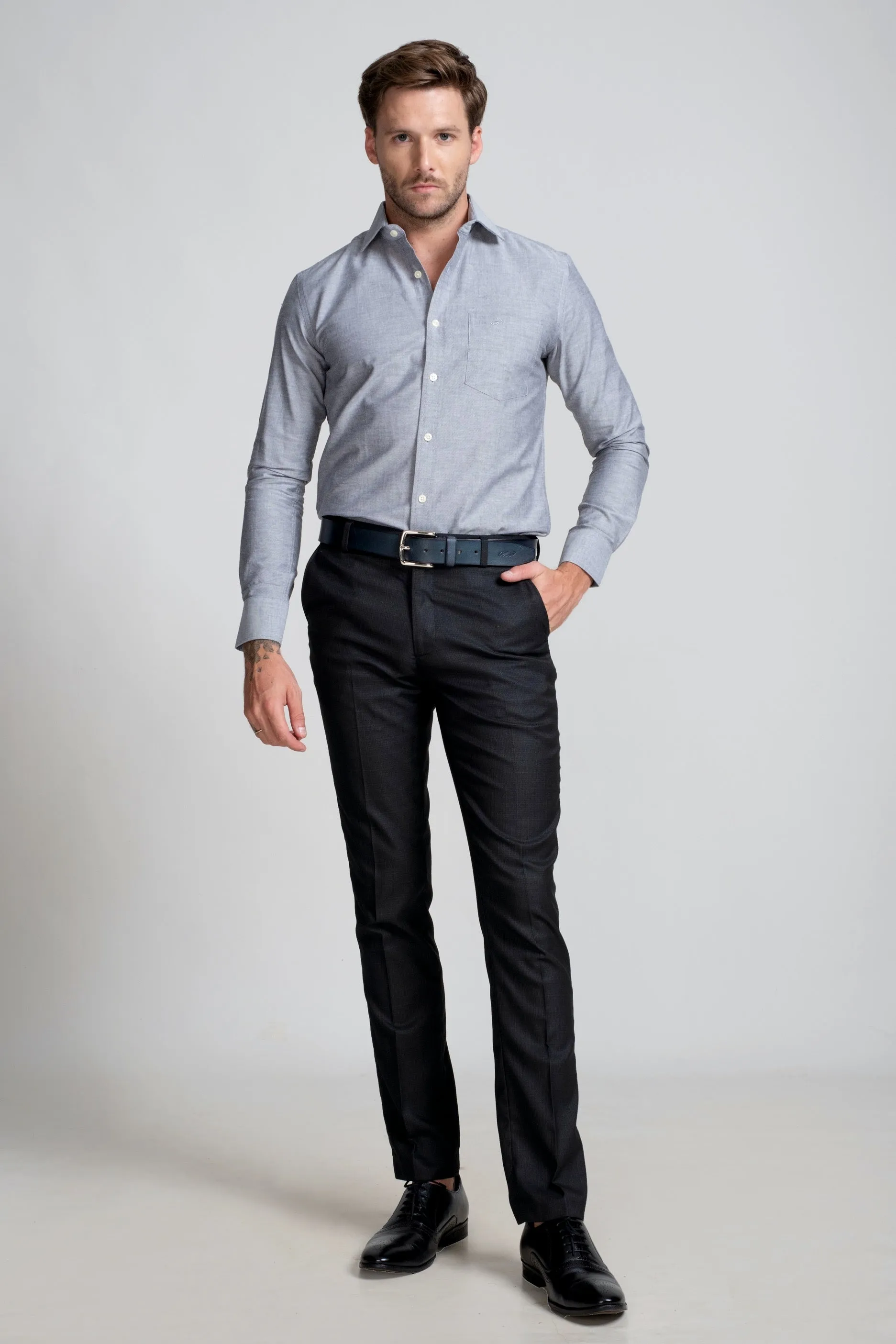 Slim Fit Long Sleeves-Formal Shirts  - Steel Grey