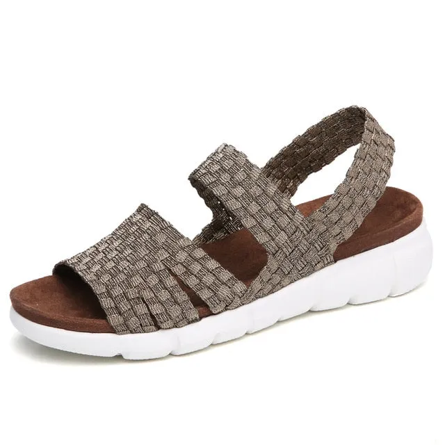 STQ 2019 women flat sandals shoes women woven wedge sandals