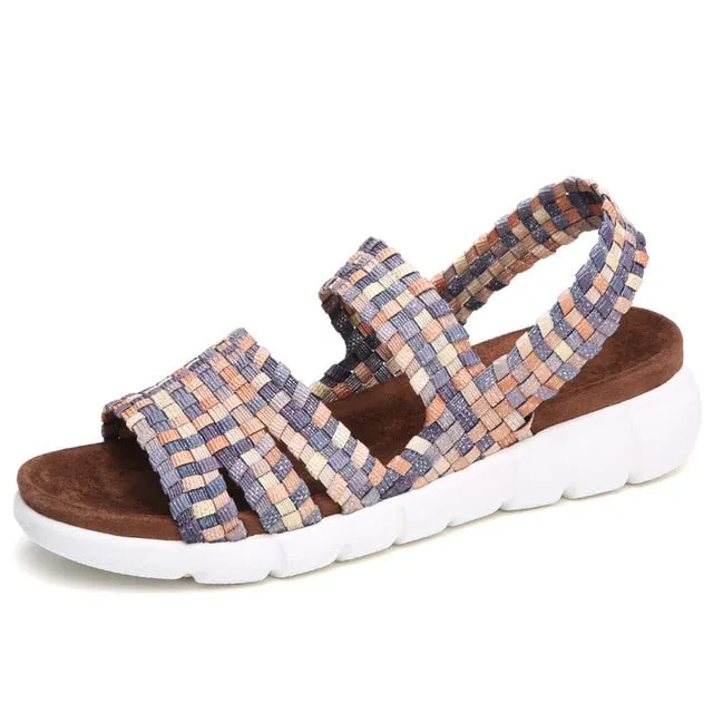 STQ 2019 women flat sandals shoes women woven wedge sandals