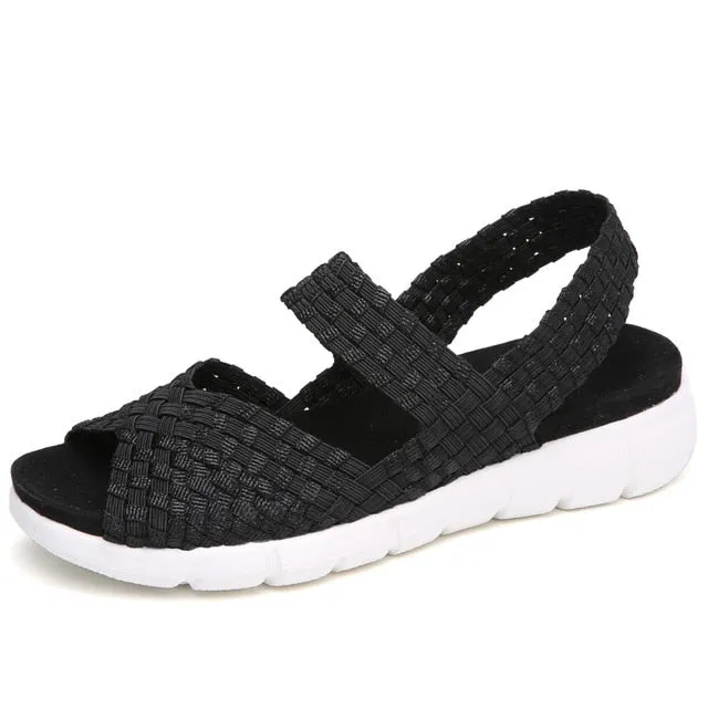 STQ 2019 women flat sandals shoes women woven wedge sandals