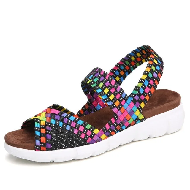 STQ 2019 women flat sandals shoes women woven wedge sandals