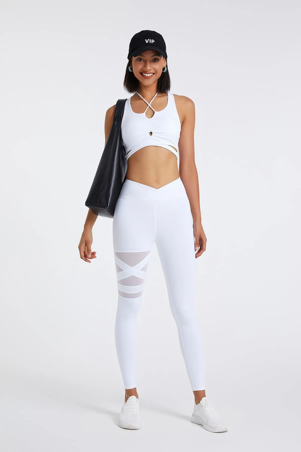 Strappy Halter Neck Crossover Sports Bra