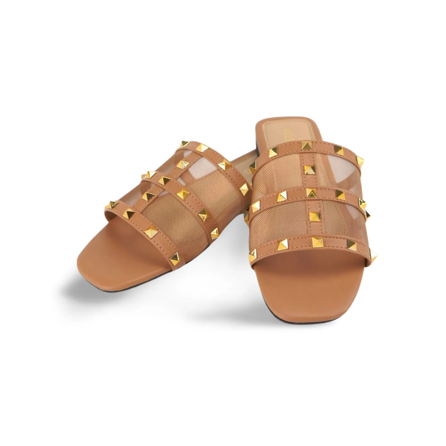 Stylish Women's Flat Sandals with Gold Stud Accents