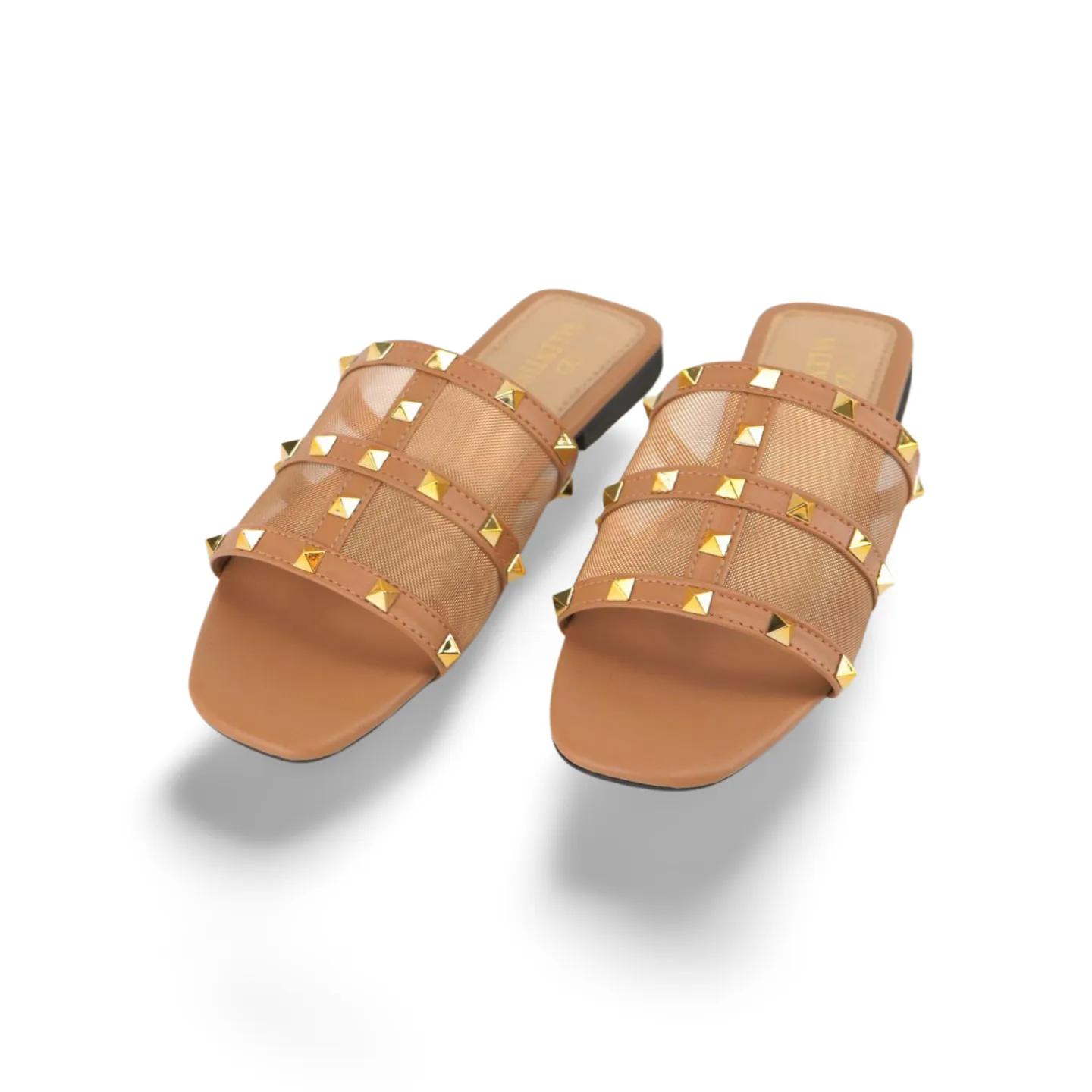 Stylish Women's Flat Sandals with Gold Stud Accents