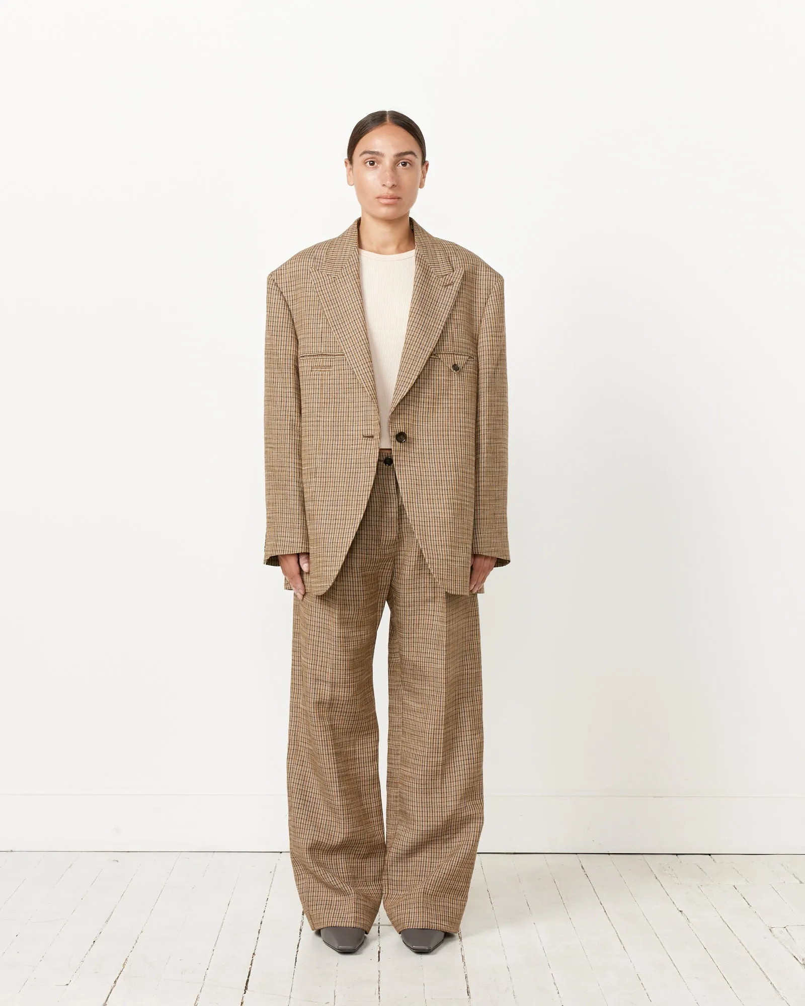 Tailored Linen Blend Trousers in Multi Brown