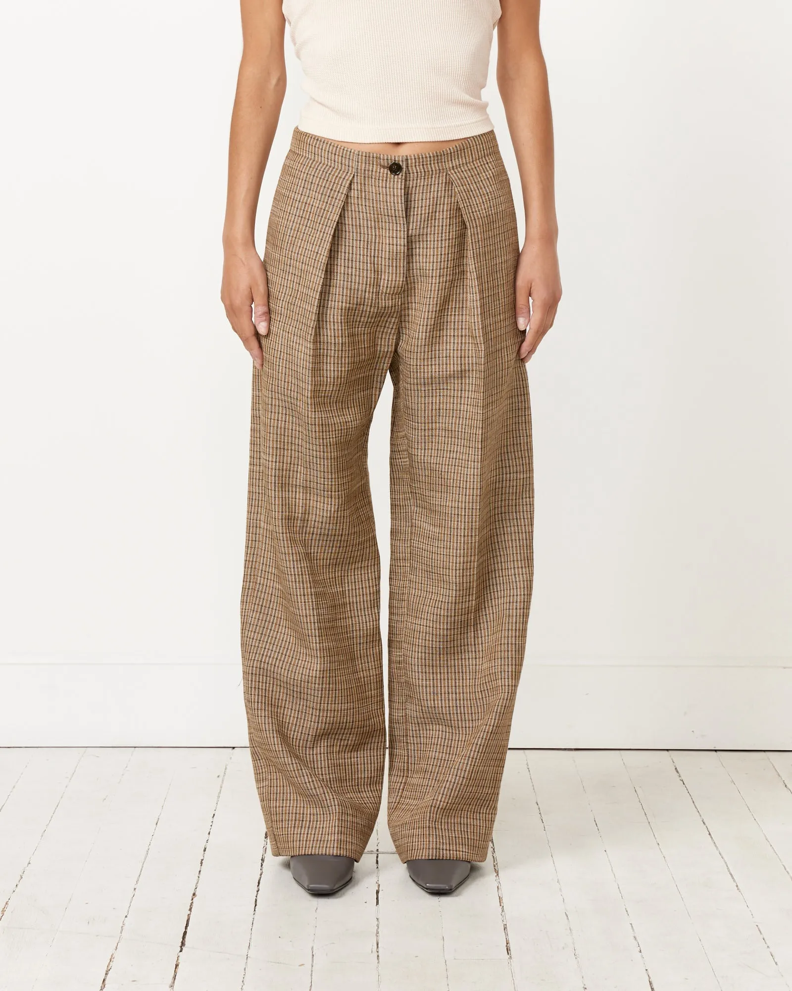 Tailored Linen Blend Trousers in Multi Brown