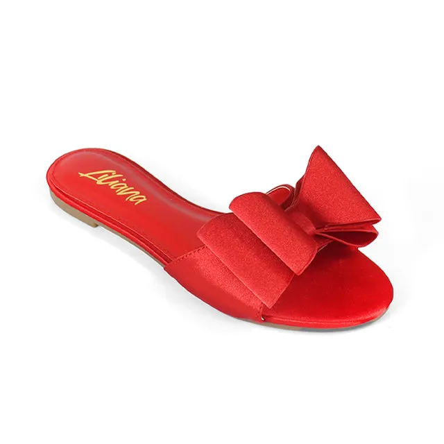 TIZZY-5 Red Satin Flat Sandal