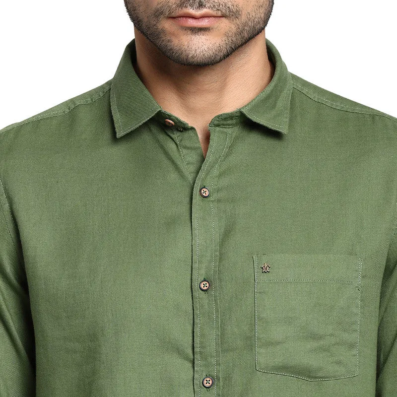 Turtle Men Cotton Olive Slim Fit Solid Casual Shirts