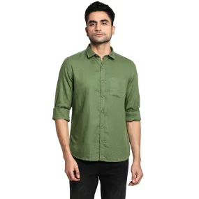 Turtle Men Cotton Olive Slim Fit Solid Casual Shirts