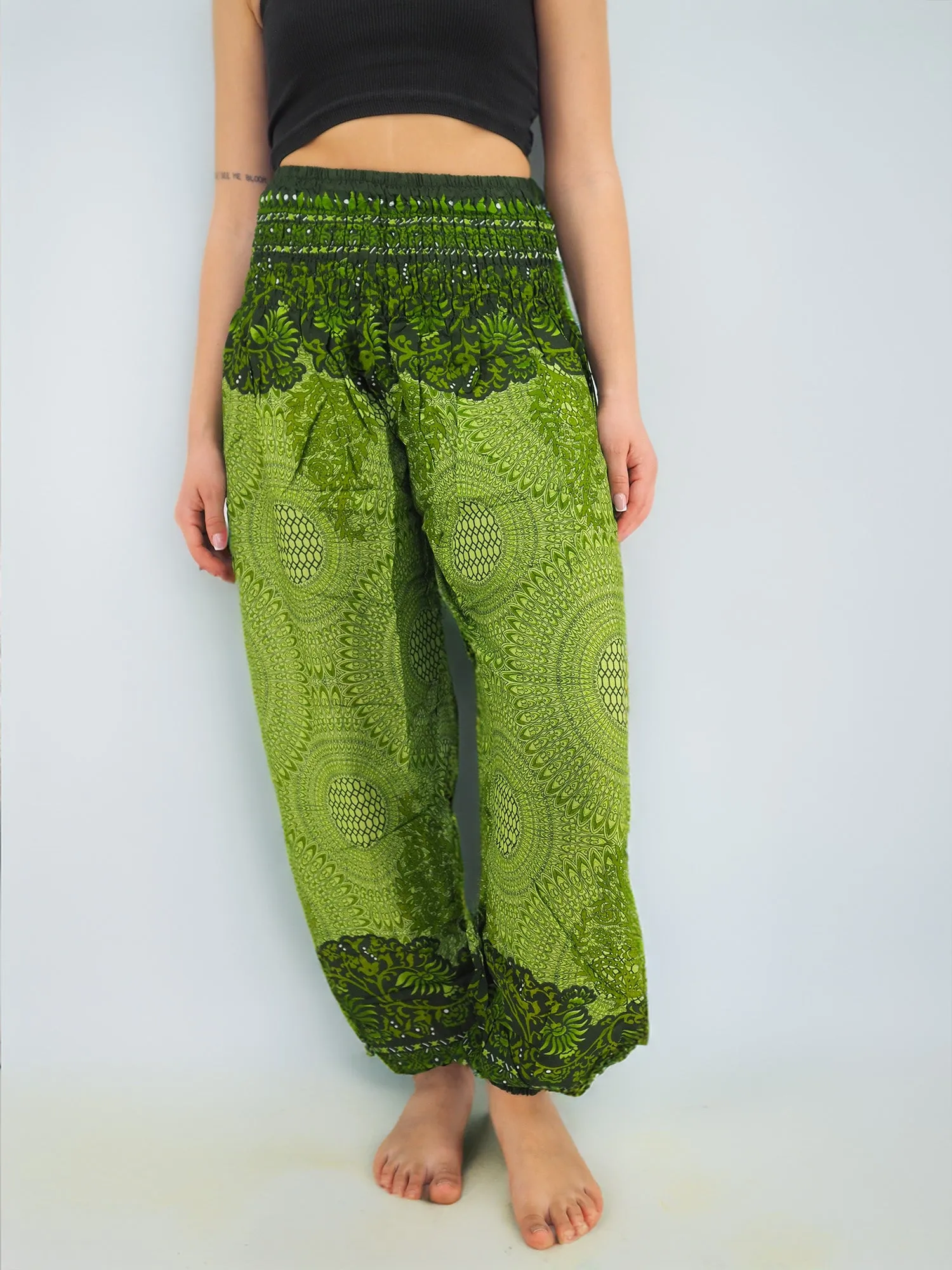 Unisex Harem Yoga Hippie Boho Pants in Green Tones XL