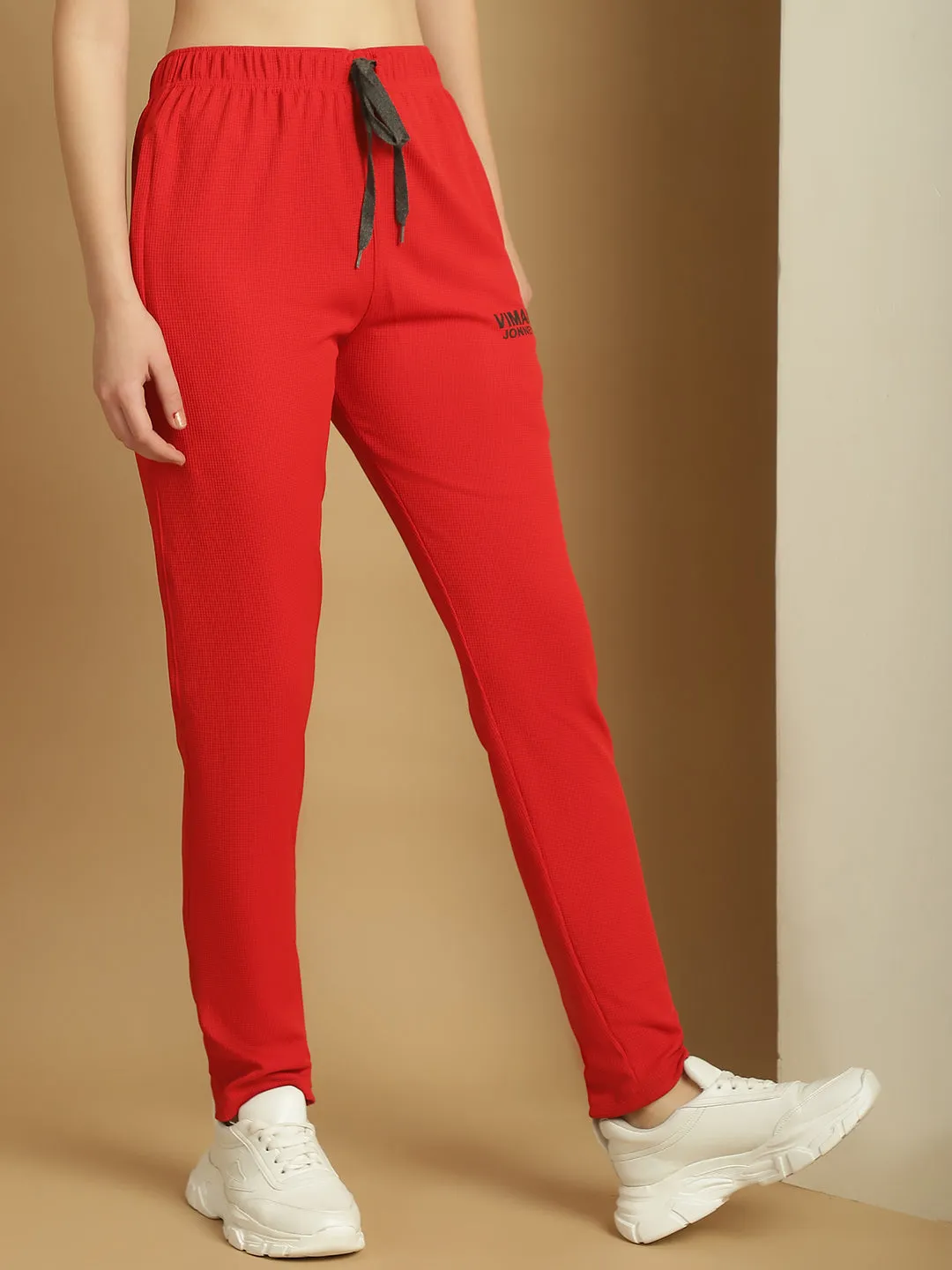 Vimal Jonney Solid Red Regular Fit Polyster Lycra Trackpant For Women