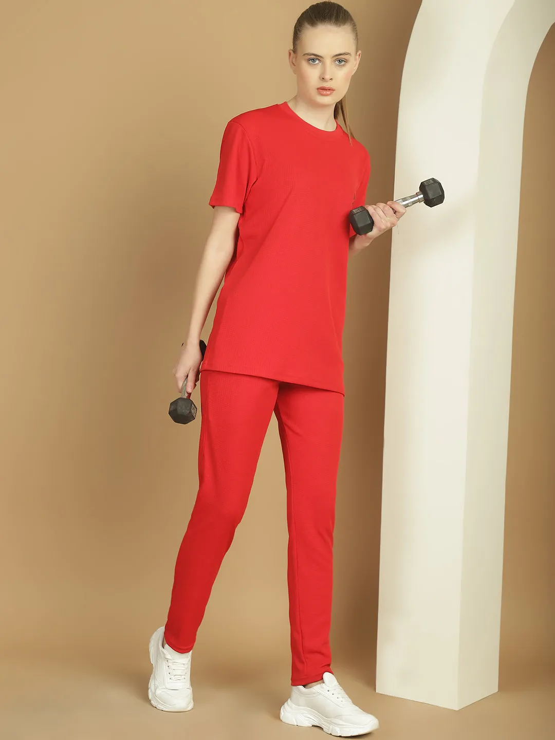 Vimal Jonney Solid Red Regular Fit Polyster Lycra Trackpant For Women