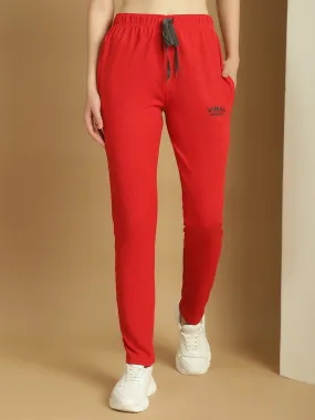 Vimal Jonney Solid Red Regular Fit Polyster Lycra Trackpant For Women