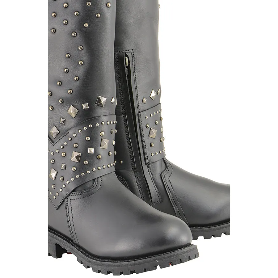 Women’s Extra Tall Studded & Riveted Pull On Western Style Boot