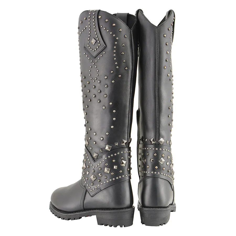 Women’s Extra Tall Studded & Riveted Pull On Western Style Boot