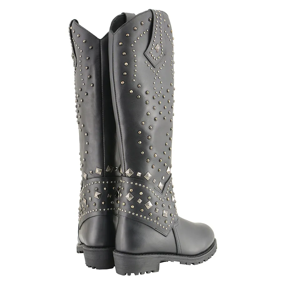 Women’s Extra Tall Studded & Riveted Pull On Western Style Boot