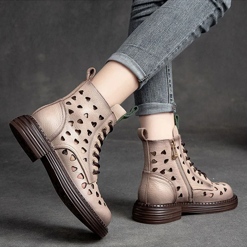 Women's Hollow Sandals Thick-Soled High-Top Cowhide Martin Boots