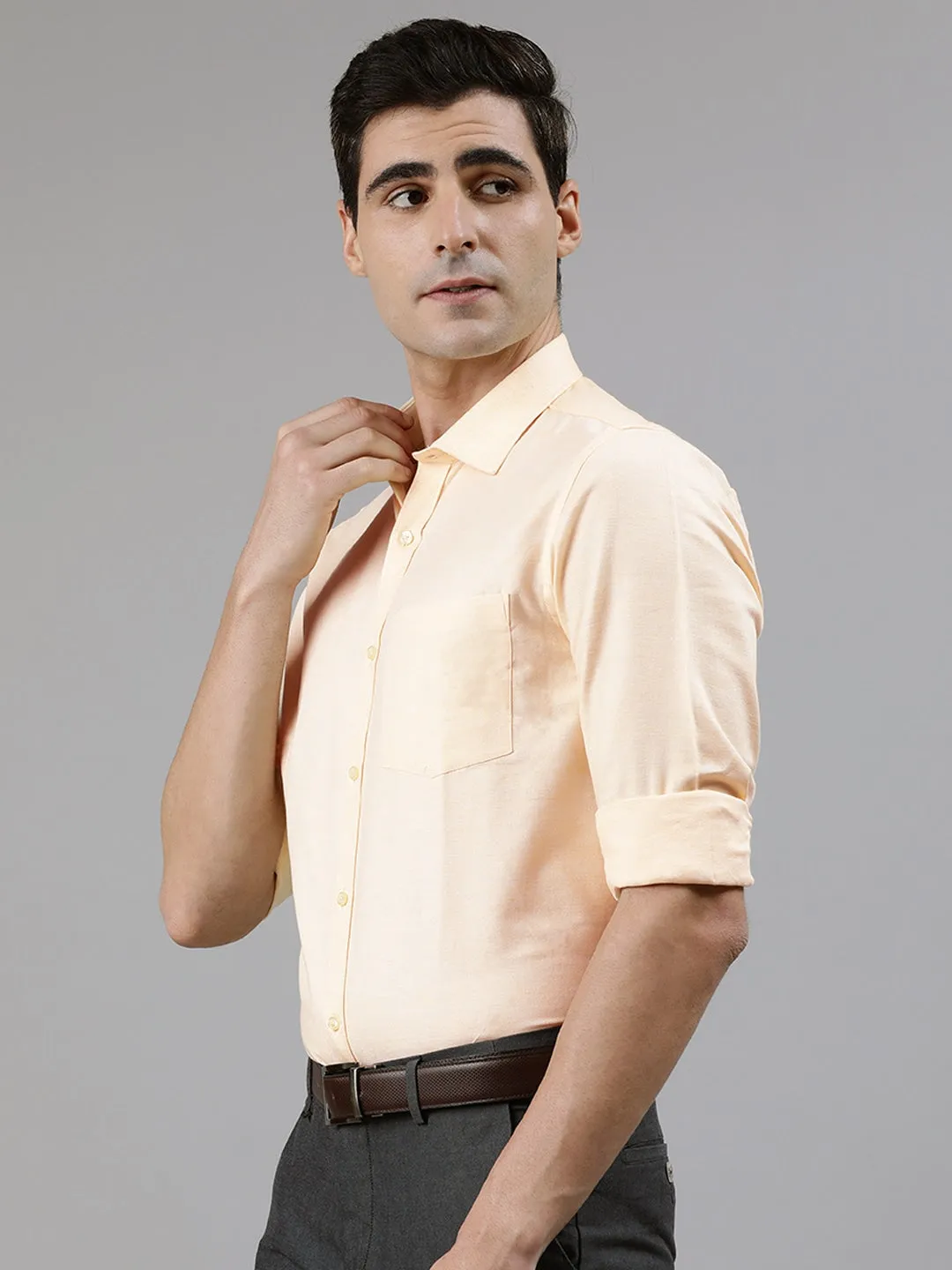 Yellow Cotton Solid Slim Fit Shirts