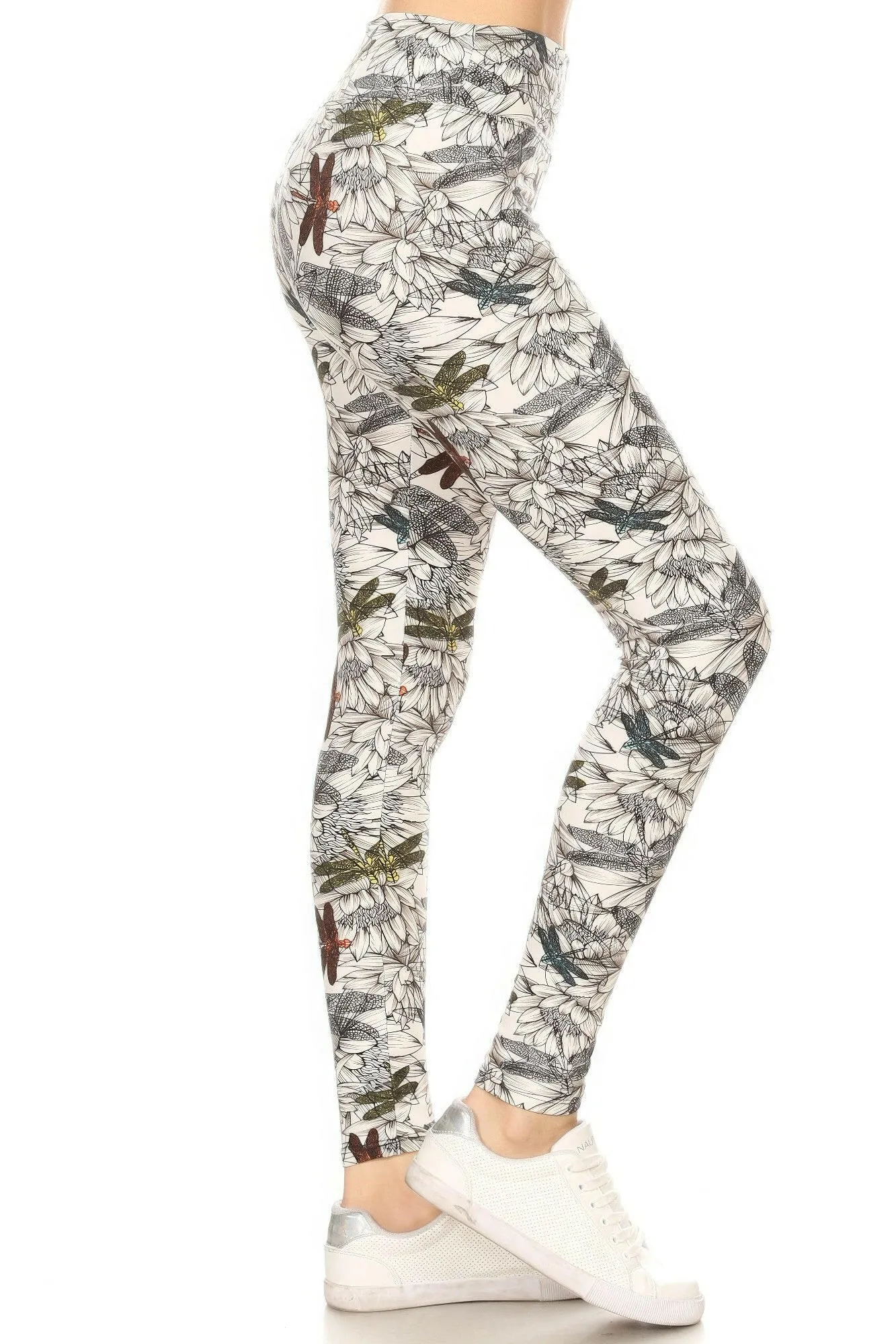 Yoga Style Banded Lined Dragonfly Print, Full Length Leggings In A Slim Fitting